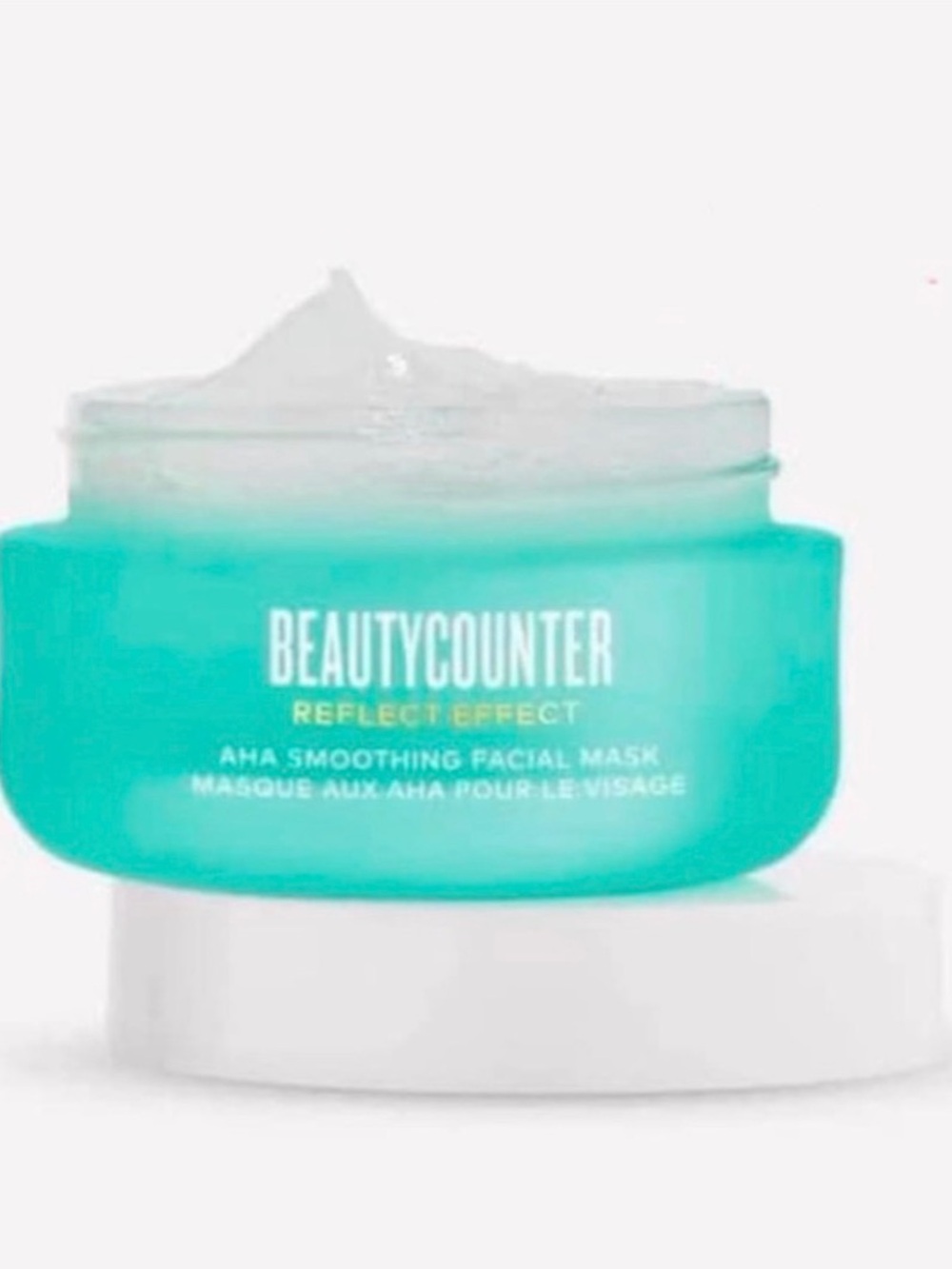 Beautycounter Reflect Effect AHA Smoothing Facial Mask - Aqua Green Jar